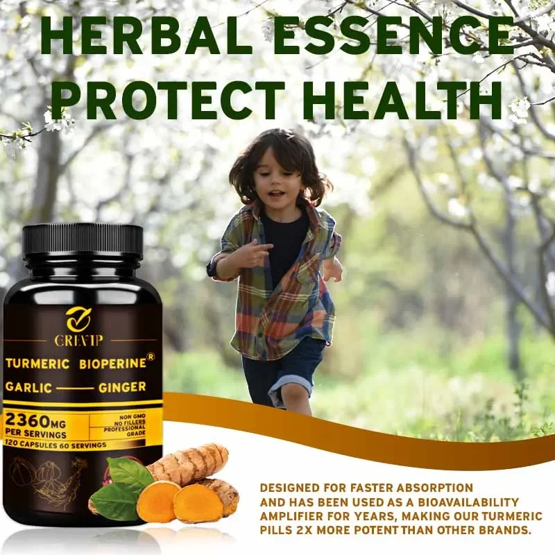 Turmeric Curcumin Capsule - 4-in-1-Kurkuma-Ingwer-Ergänzungsmittel – mit Knoblauchkurkumin, schwarzem Pfeffer